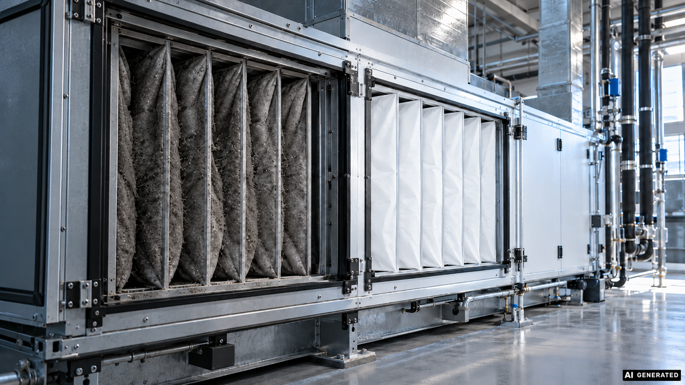Porównanie brudnych i czystych filtrów wentylacyjnych HVAC